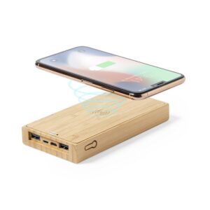 Powerbank aus Bambus 10000 mAh mit individuellem Branding